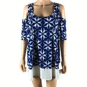 KAREN KANE Blue Kaleidoscope Stretch Jersey Top Plus 2X